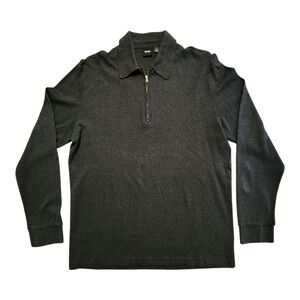 BOSS Hugo Boss Mens XL‎ Gray Long Sleeve 1/4 Zip Polo Shirt Preppy Jersey Cotton